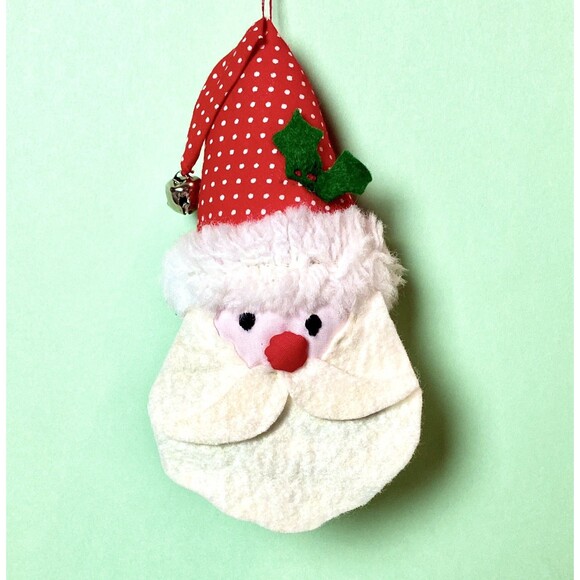 Vintage Santa Claus Ornament Christmas Felt & Fabric Jingle Bell Holiday Decor - Picture 1 of 4